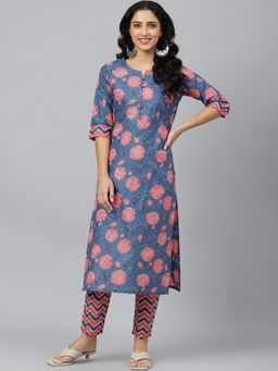 Gahan - Womens Blue Rayon Blend Printed Kurta with Pant