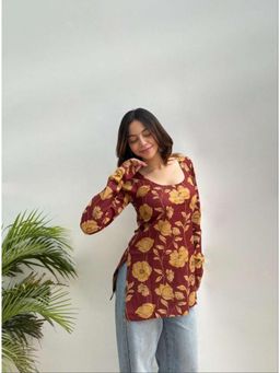 Gahan - Womens Maroon Rayon Blend Printed Straight Kurti