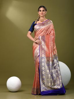 CHARUKRITI - Women Red Silk Blend Floral Saree with Unstitched Blouse