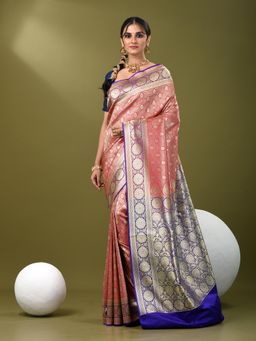 CHARUKRITI - Women Magenta Silk Blend Floral Saree with Unstitched Blouse