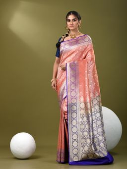 CHARUKRITI - Women Pink Silk Blend Floral Saree with Unstitched Blouse