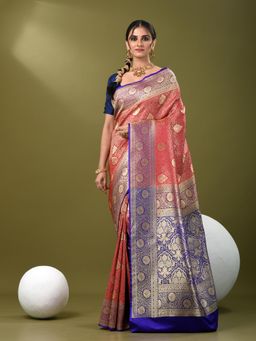 CHARUKRITI - Women Magenta Silk Blend Floral Saree with Unstitched Blouse