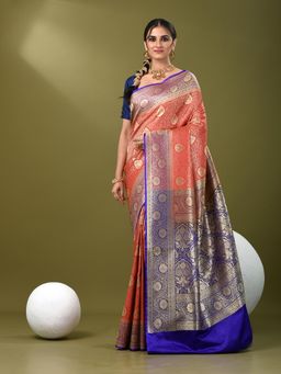 CHARUKRITI - Women Red Silk Blend Floral Saree with Unstitched Blouse