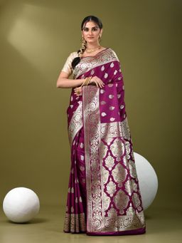 CHARUKRITI - Women Purple Silk Paisley Saree with Unstitched Blouse