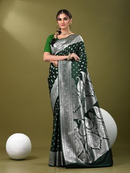CHARUKRITI - Women Green Silk Floral Saree with Unstitched Blouse
