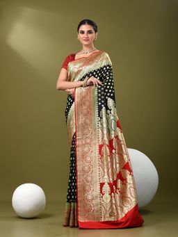 CHARUKRITI - Women Black Silk Paisley Saree with Unstitched Blouse