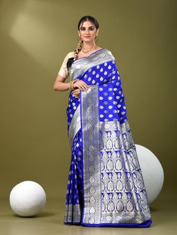 CHARUKRITI - Women Blue Silk Paisley Saree with Unstitched Blouse