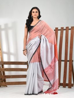 CHARUKRITI - Women White Tissue Colorblock Saree with Unstitched Blouse