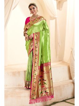 Mysilklove - Women Green Paithani Woven Saree with Unstitched Blouse