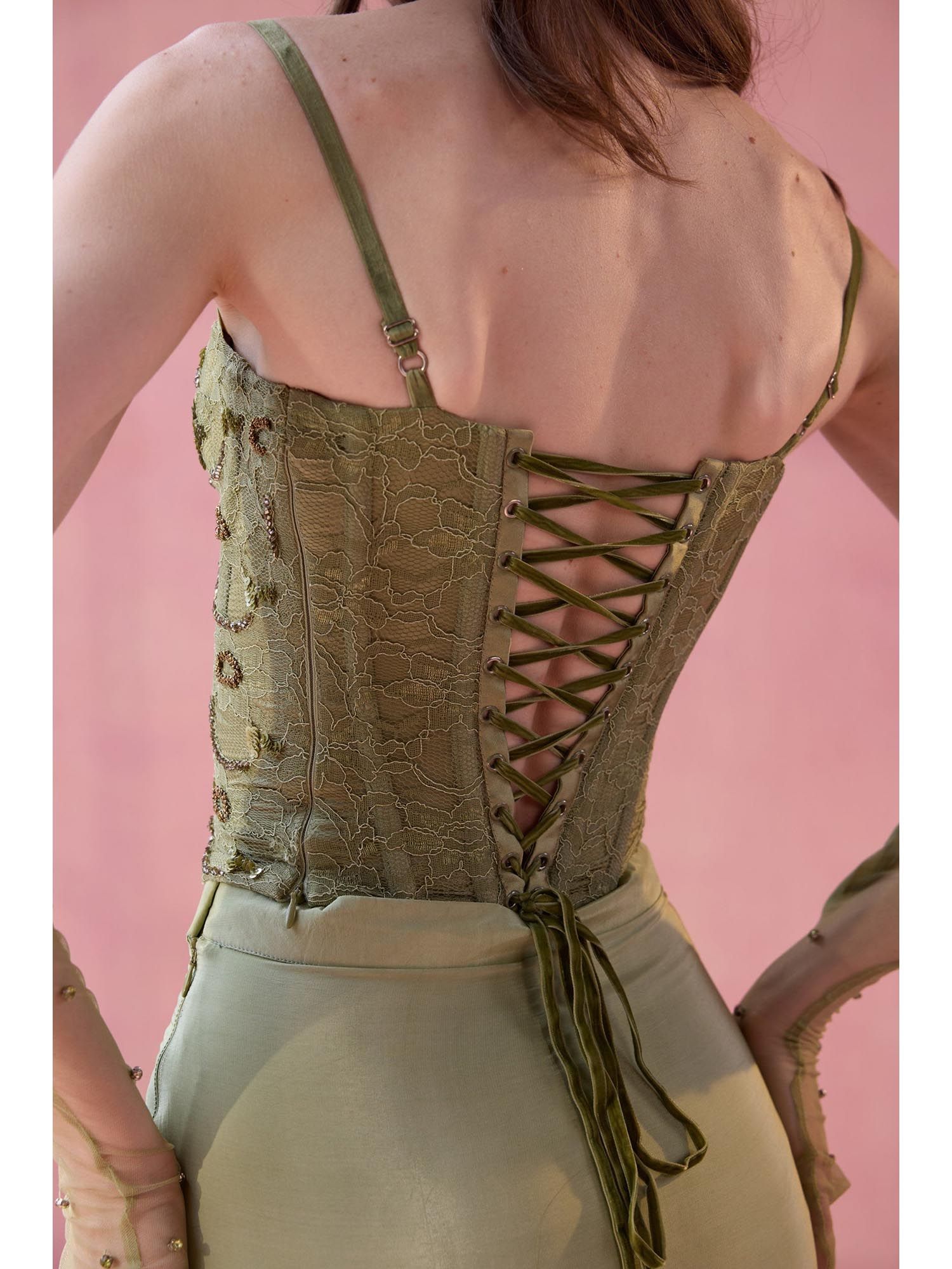 Green Aperol Hour Embellished Stitched Corset
