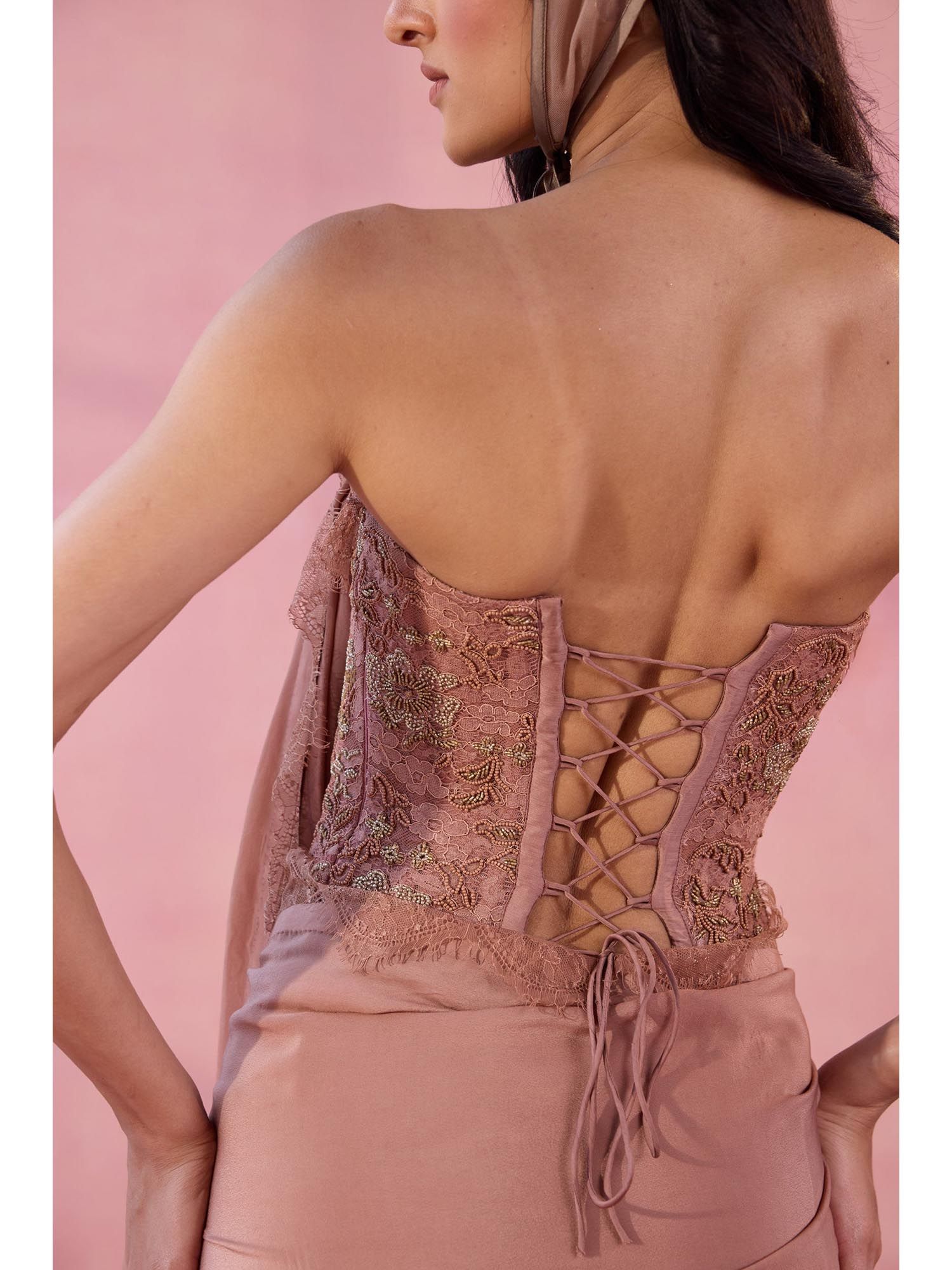 Mauve Lullaby Embellished Lacey Stitched Corset