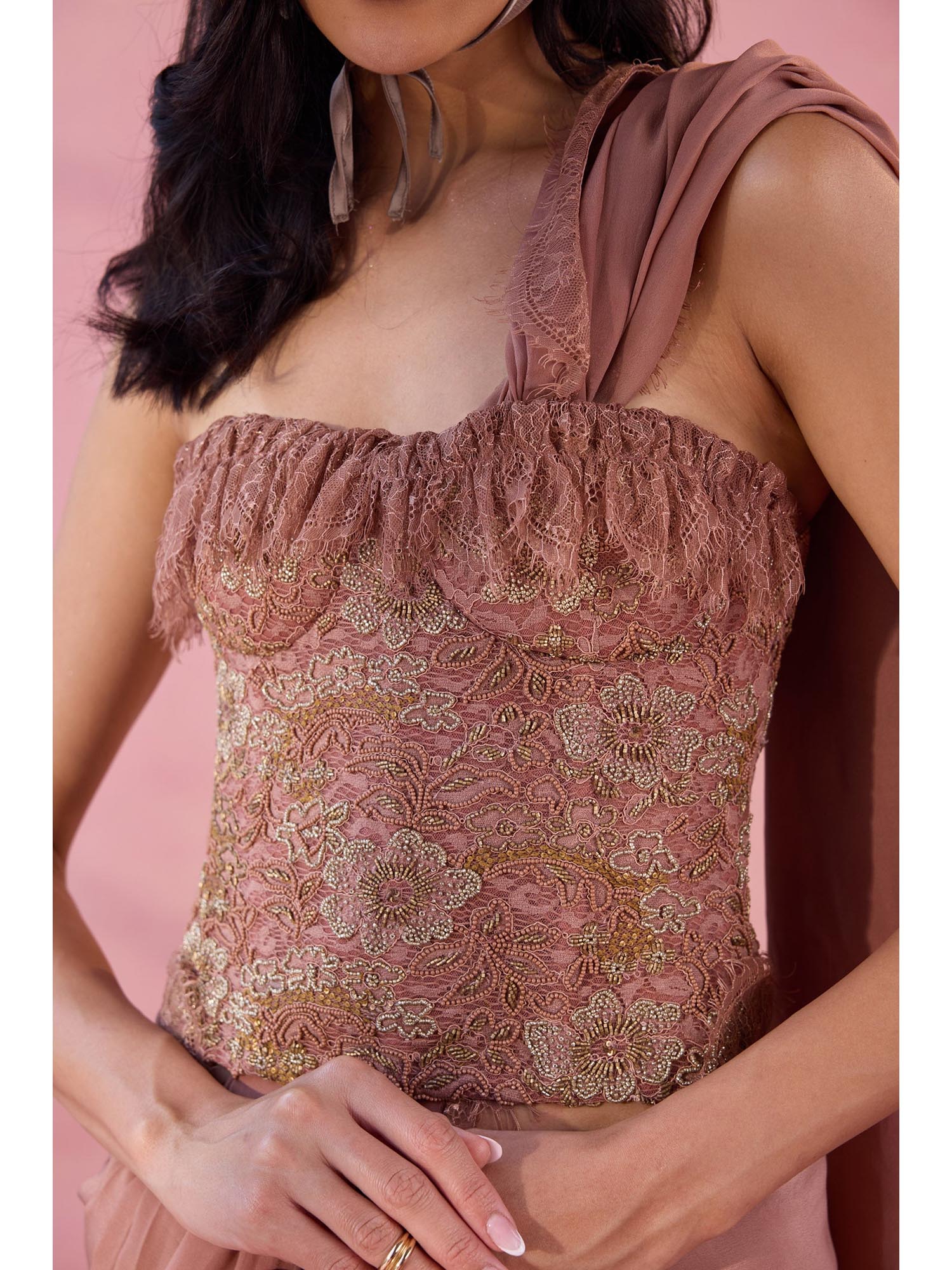 Mauve Lullaby Embellished Lacey Stitched Corset