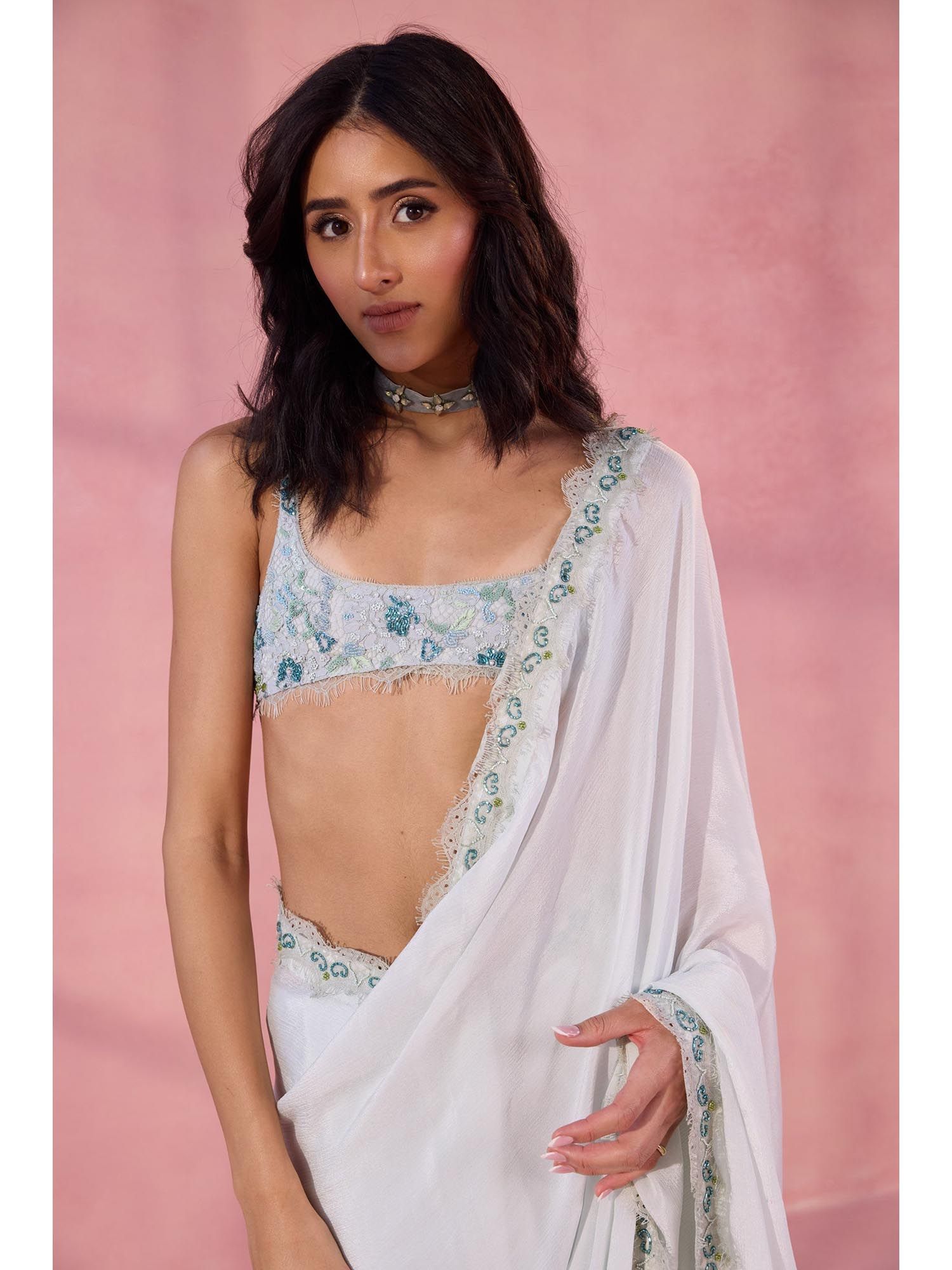 Blue Mamma Mia Embellished Stitched Blouse