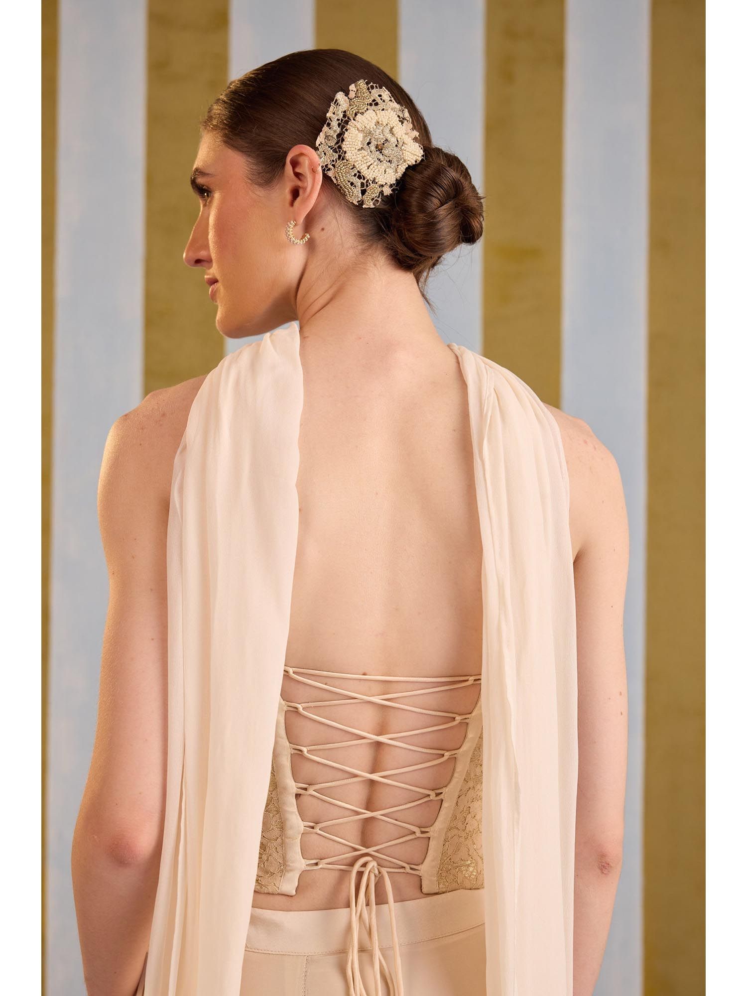 Beige Whimsy Embellished Stitched Corset