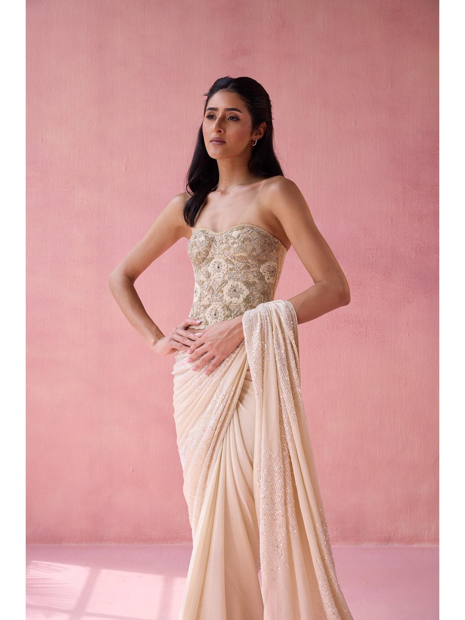 Beige Whimsy Embellished Stitched Corset