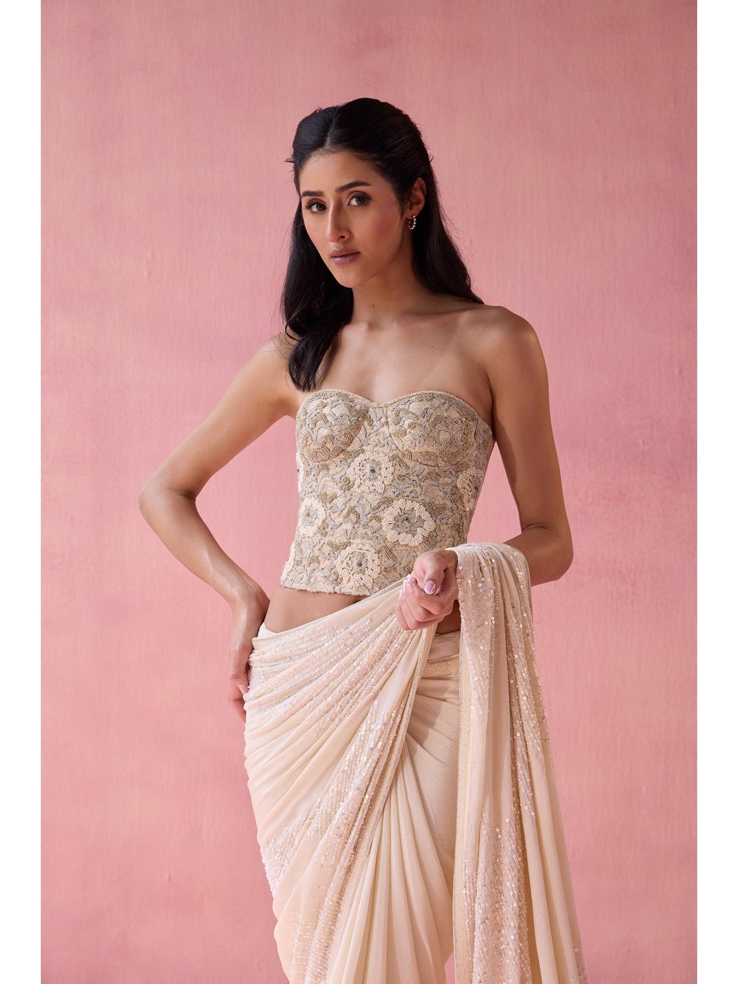 Beige Whimsy Embellished Stitched Corset