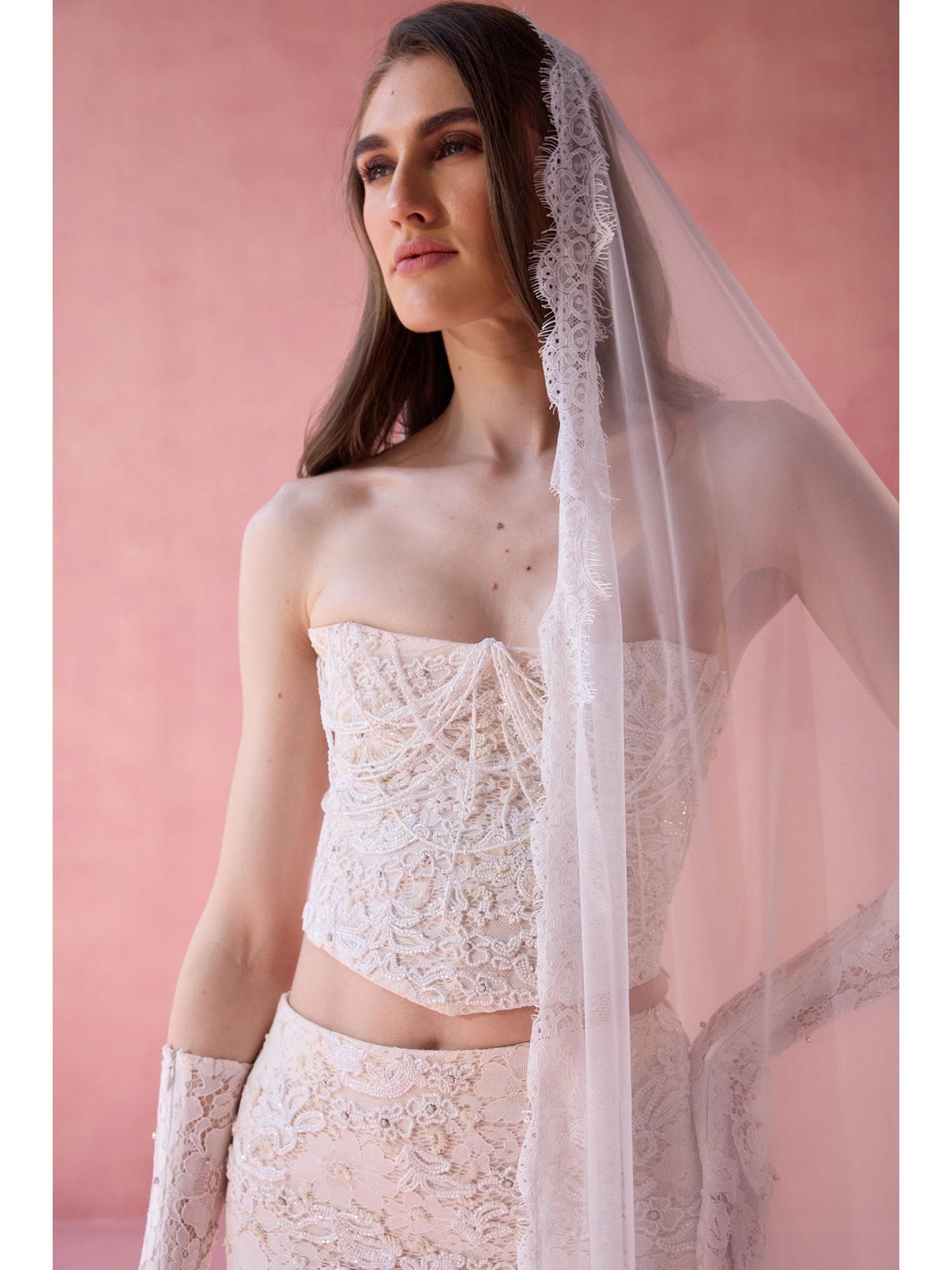 Ivory Pearls And Prosecco Beads And Stones Stitched Corset