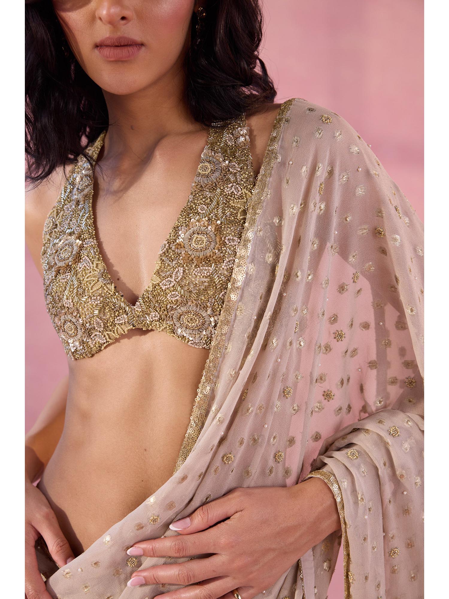 Gold She'S Here Embellished Stitched Blouse