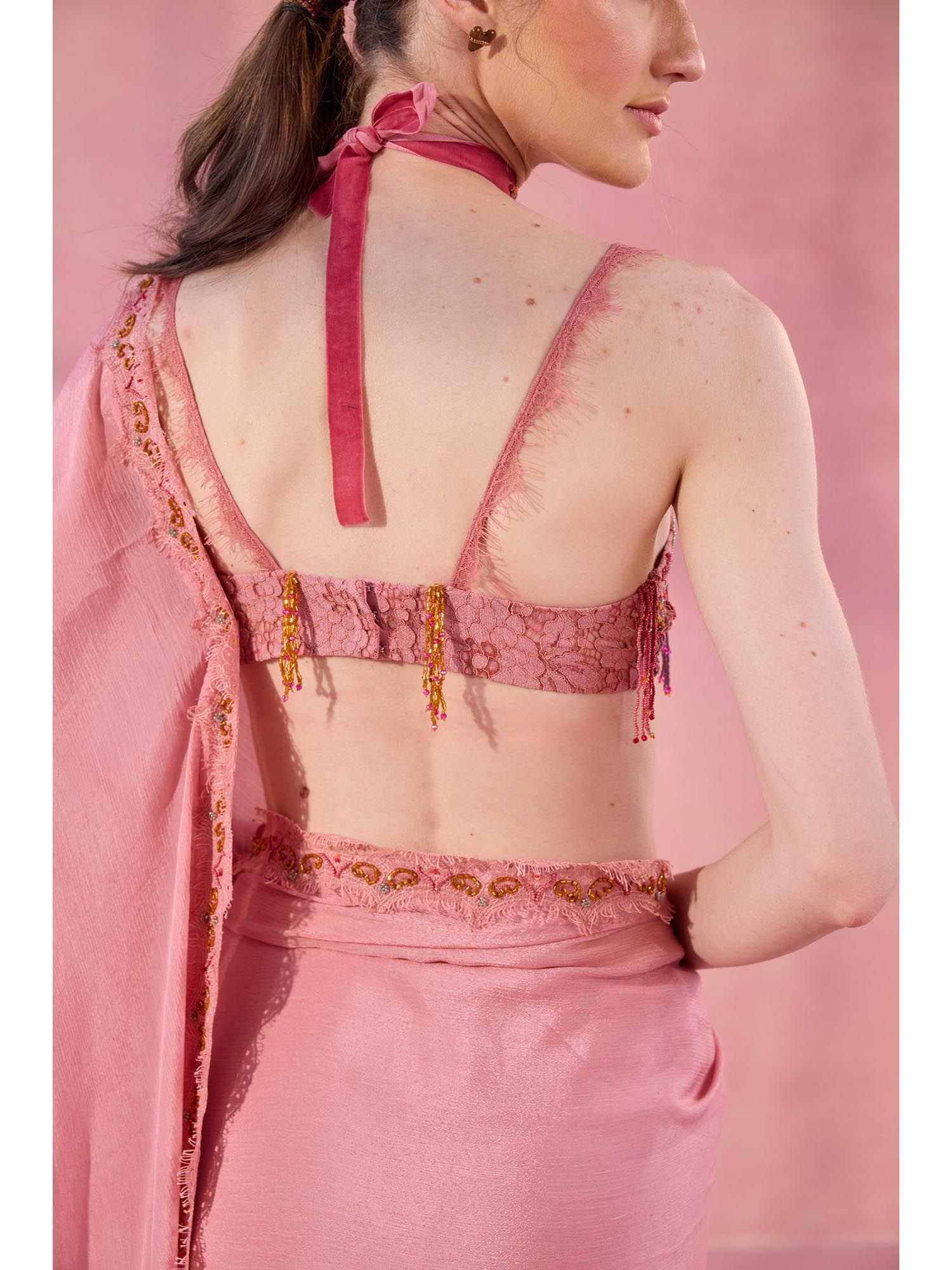 Pink Sundown Somewhere Beads And Stones Stitched Blouse