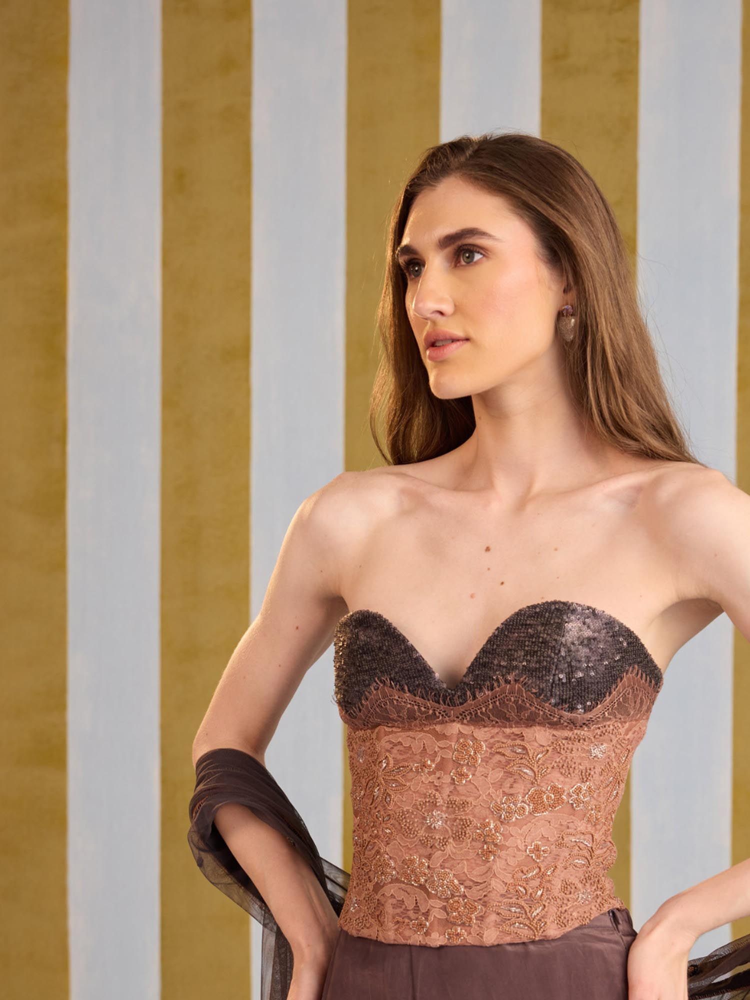 Black Unhurried Embellished Lace Stitched Corset