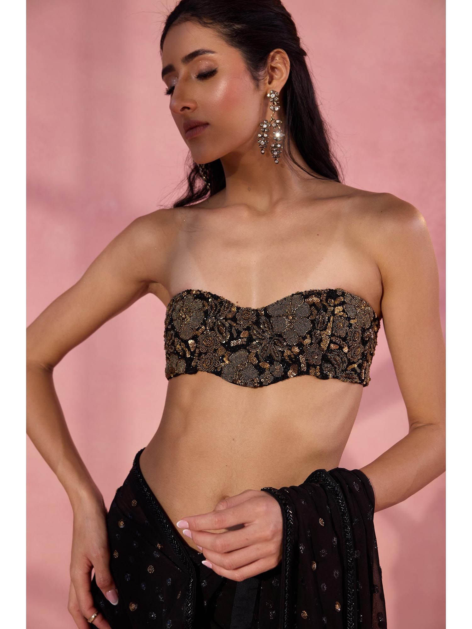Black Untamed Embellished Strapless Stitched Blouse