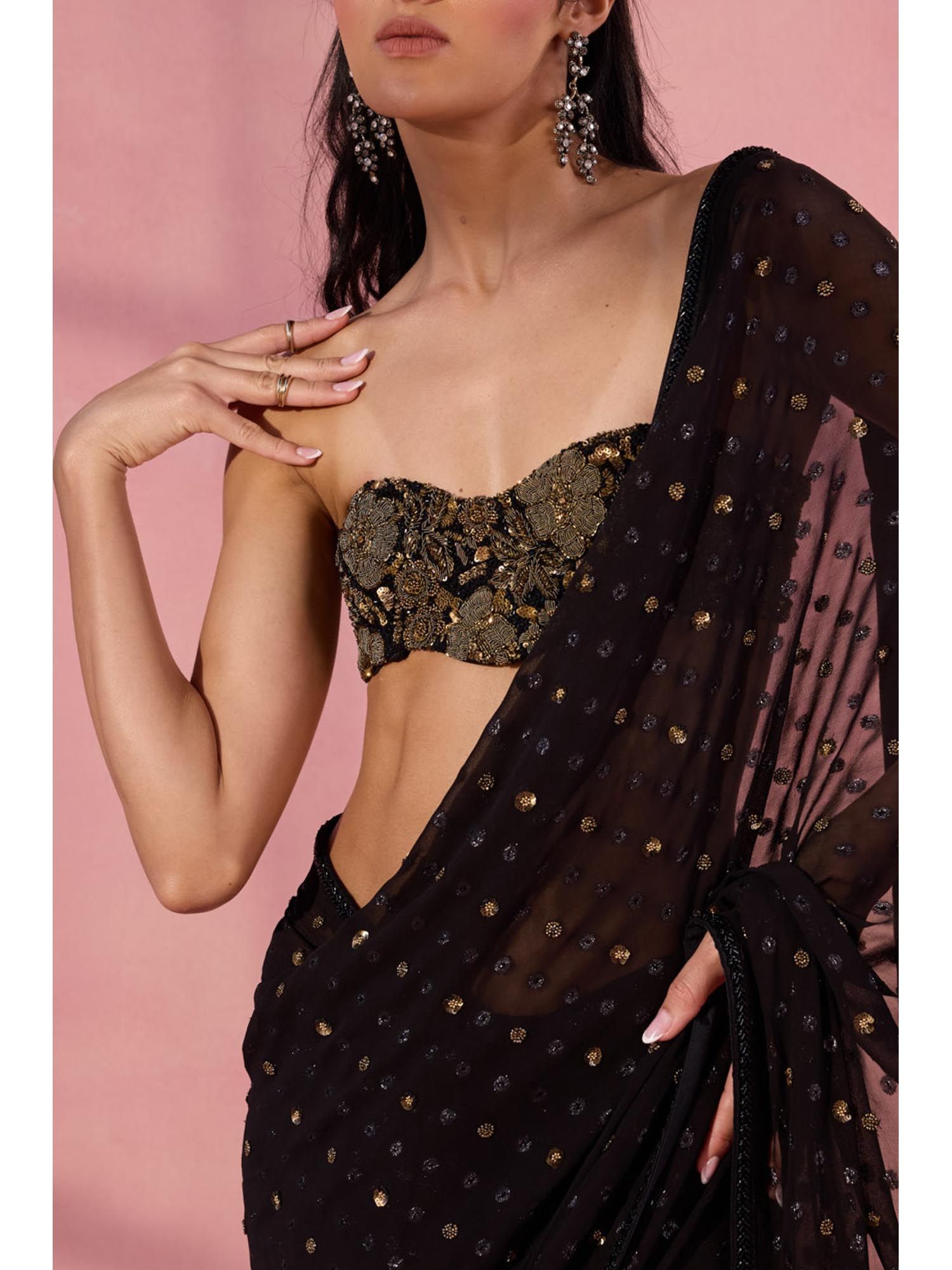 Black Untamed Embellished Strapless Stitched Blouse