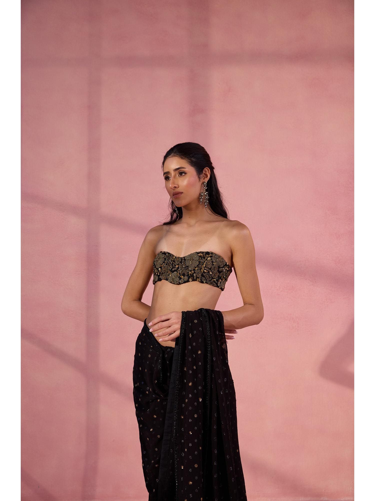 Black Untamed Embellished Strapless Stitched Blouse