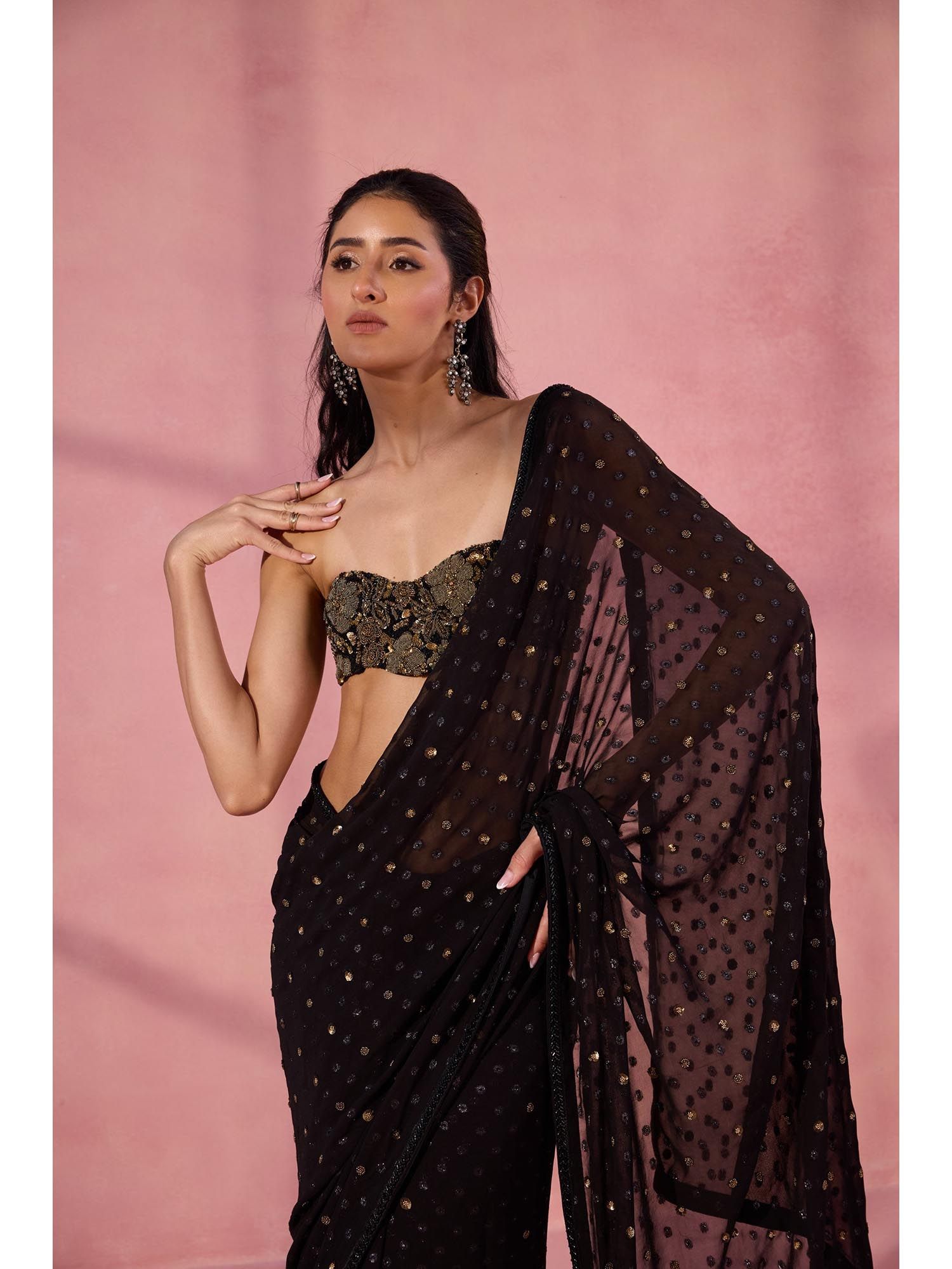 Black Untamed Embellished Strapless Stitched Blouse