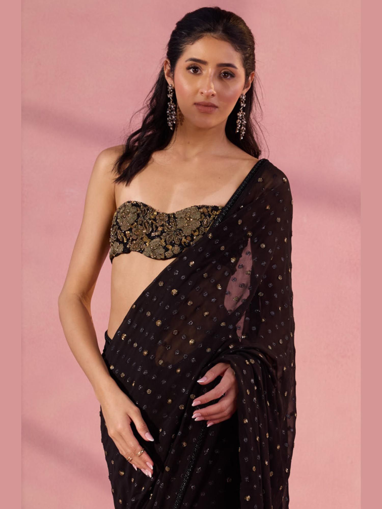 Black Untamed Embellished Strapless Stitched Blouse