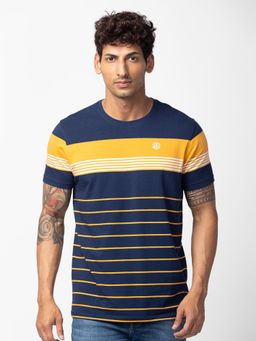 Spykar - Navy Blue Round Neck Half Sleeves Blended T-Shirt For Men