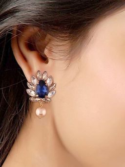 Accessher - Rhinestones Embedded Dangle Earrings with Pearl Drops for Women