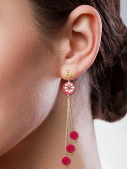 Accessher - Classy Pink Gold Plated Bead Pom-Pom Dangler Earring for women
