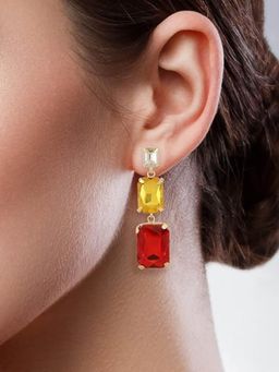 Accessher - Stylish red and gold crystal dangle earrings for Women