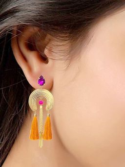 Accessher - Gold Plated Horseshoe Shaped Tassel Earrings For Women