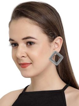 Accessher - Oxidised Square Shaped Silver Stylish Alloy Stud Earrings for Women