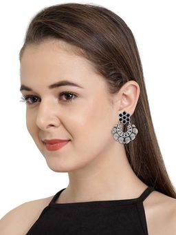 Accessher - Silver Plated Black Stones Embedded Oxidized Earrings for Women