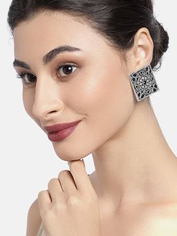 Accessher - Oxidized Silver Stud Earrings for Women Navratri Jewellery