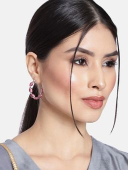Accessher - Silver plated Pink Hoops Earrings for Women