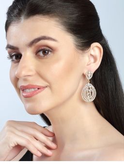 Accessher - Gold Plated Contemporary Design Drop Shape Statement Earrings for Women