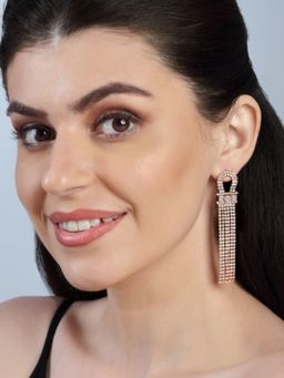 Accessher - Rose Gold Plated Rhinestones Embedded Statement Earrings with Tassels for Women