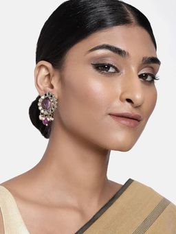 Accessher - Gold Plated Mirror Purple Stone Embellished Earrings for Women