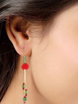 Accessher - Christmas red pom pom, chain tassle earrings for Women