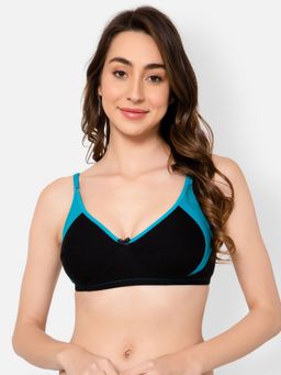Clovia - Cotton Spandex Solid Non-Padded Full Cup Wire Free Everyday Bra - Black