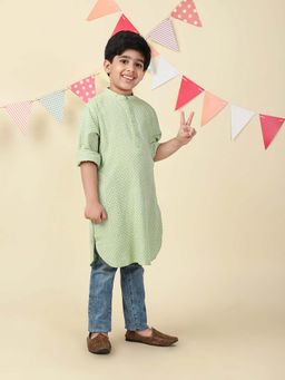 Fabindia - Green Cotton Dobby Long Kurta