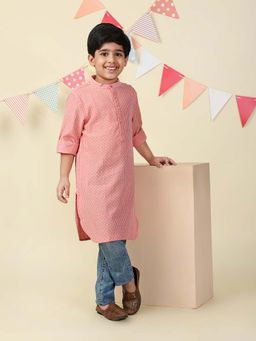 Fabindia - Pink Cotton Dobby Long Kurta