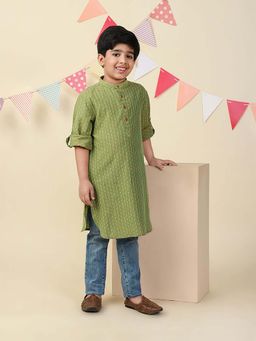Fabindia - Green Cotton Dobby Long Kurta