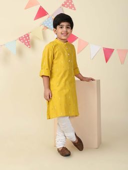 Fabindia - Yellow Cotton Block Printed Long Kurta