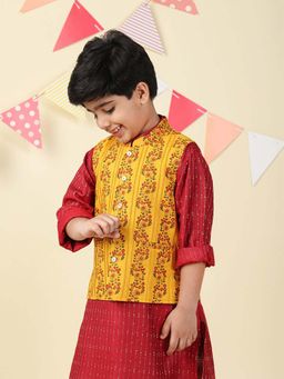 Fabindia - Yellow Cotton Hand Block Printed Jacket