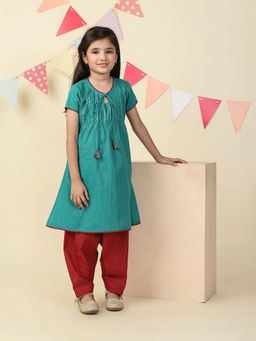 Fabindia - Teal Cotton Blend Kurta and Salwar