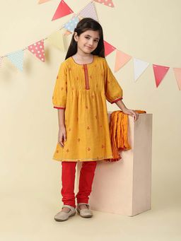 Fabindia - Yellow Cotton Kurta and Churidar with Dupatta
